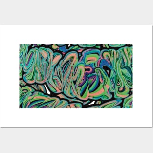 Neon Graffiti Slime - Paint Pour Art - Unique and Vibrant Modern Home Decor for enhancing the living room, bedroom, dorm room, office or interior. Digitally manipulated acrylic painting. Posters and Art